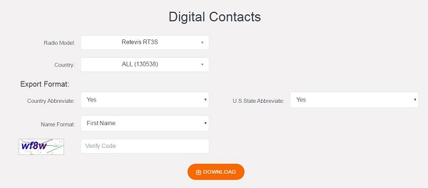 Retevis RT3S - загрузить контакты Digital Contacts