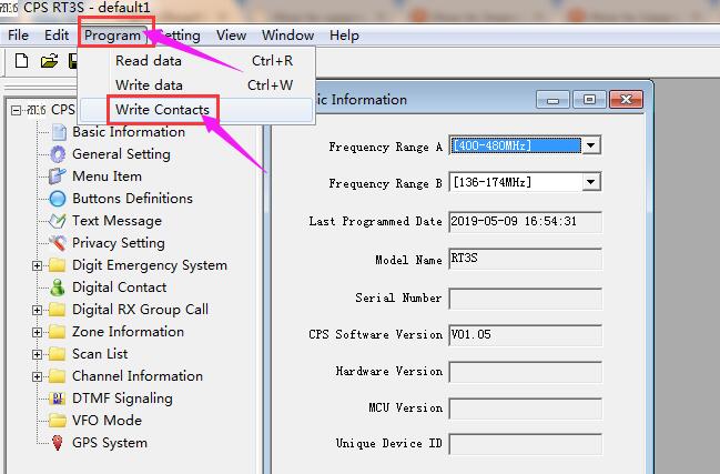 CPS RT3S Program - Write Contacts CPS RT3S Program - Write Contacts