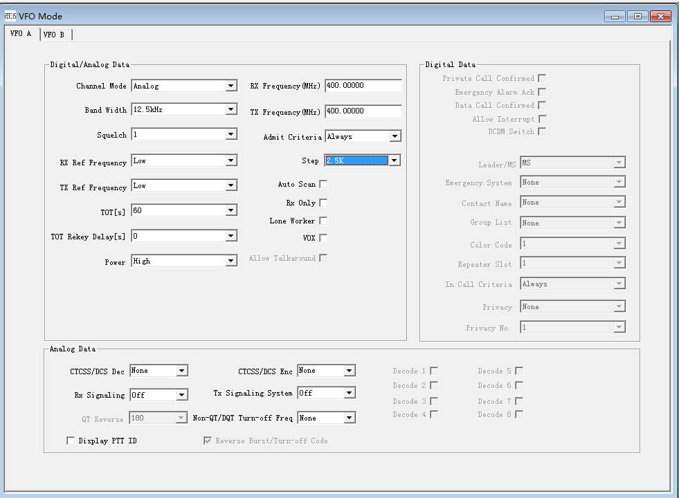 VFO mode в CPS для Retevis RT3